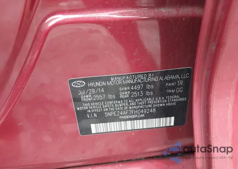 2015 Hyundai Sonata Se из США, поврежденный, VIN 5NPE24AF7FH049248